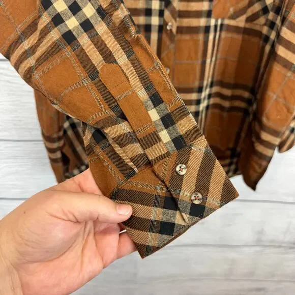 Flawless Plus Size Tan Plaid Button Up Flannel Top Size Large - Picture 3 of 8